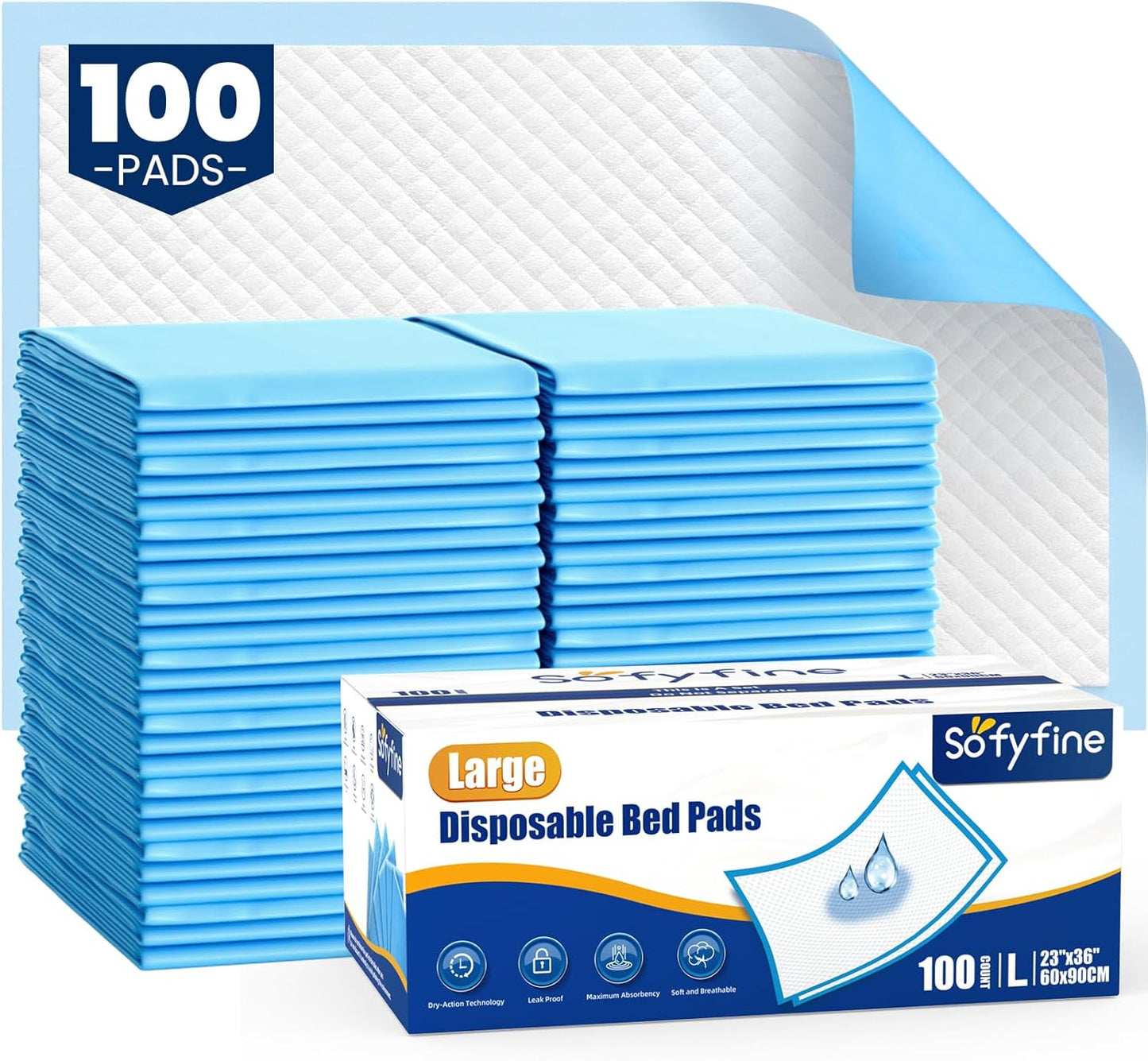 Regine Switzerland Disposable Bed Pads - 100 Count Waterproof Incontinence Chucks | 23"x36" Absorbent Leakproof Pads for Adults, Kids, and Pets