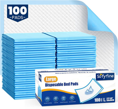 Regine Switzerland Disposable Bed Pads - 100 Count Waterproof Incontinence Chucks | 23"x36" Absorbent Leakproof Pads for Adults, Kids, and Pets