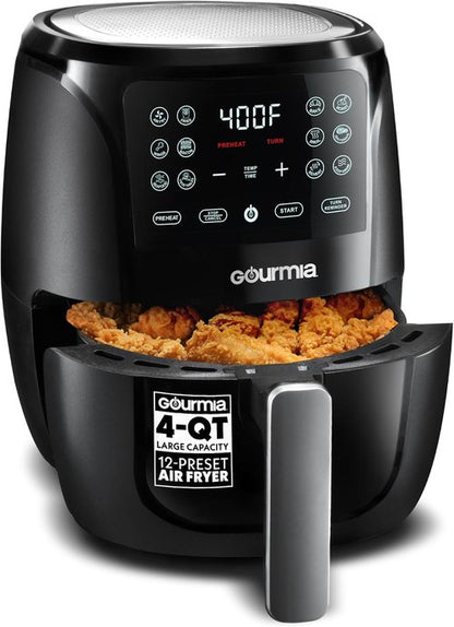 Gourmia Air Fryer - 4 Qt Capacity with FryForce360º Technology | Digital Display & 8 Cooking Presets, Black