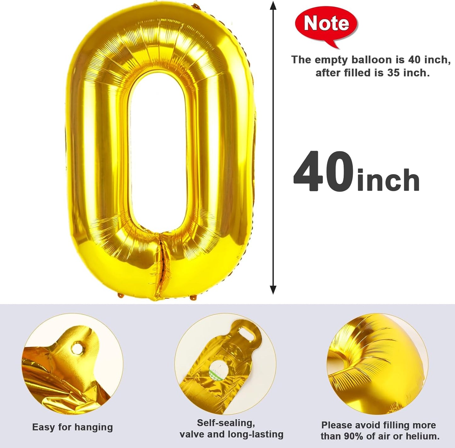 Number 0 Balloons - 40 Inch Gold Number Balloons for Birthday & Wedding Decorations