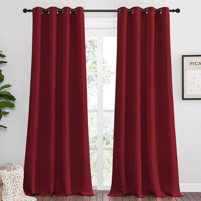 NICETOWN Burgundy Red Blackout Curtains - Thermal Insulated Grommet Draperies, 55" x 90" for Holiday Decor