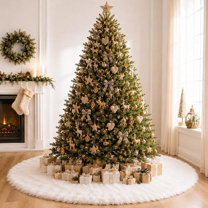 YEAHOME 72" White Faux Fur Christmas Tree Skirt – Snowy Plush Holiday Decor (Variation: White+72 inch)