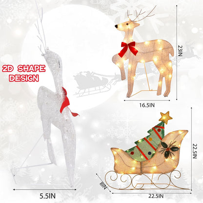 WATERGLIDE Christmas Decorations - 23 Inch Lighted Reindeer & Santa Sleigh | Pre-Lit 2D Yard Decor for Festive Outdoor Display
