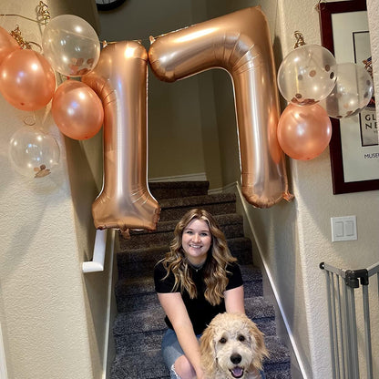Rose Gold Number Balloons - 40-Inch Large Foil Mylar Number 7 - Self-Inflating for Birthday & Graduation Decor
