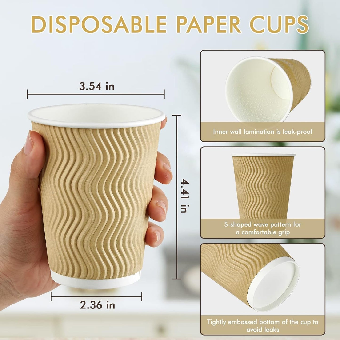 Skiennix 12 Oz Insulated Coffee Cups - 80 Count Ripple Wall Design for Hot Beverages