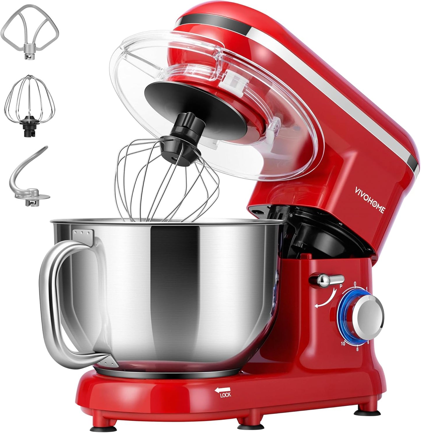 VIVOHOME Stand Mixer - 660W 10-Speed 6 Quart Tilt-Head Kitchen Electric Food Mixer, Red