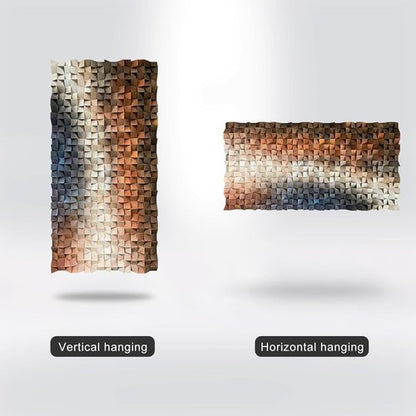 LIUZEYUE 3D Wall Art - Modern Abstract Solid Wood Mosaic Panel in Blue, White & Orange | 23.6x47.2 Inches