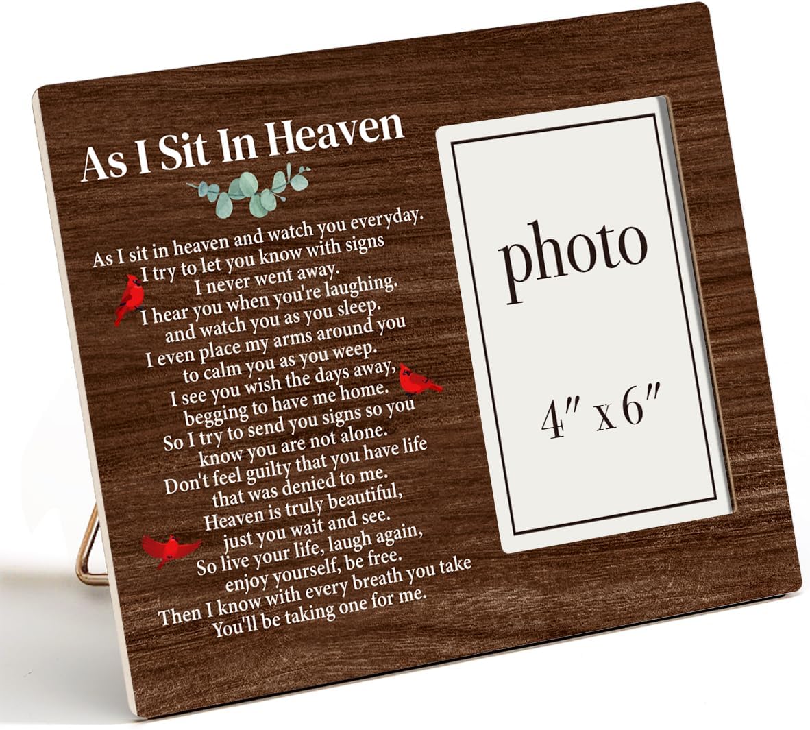 Zauly Sympathy Gift - Wood Picture Frame for Memorials | 4 x 6 Inch Photo, "As I Sit in Heaven" Design