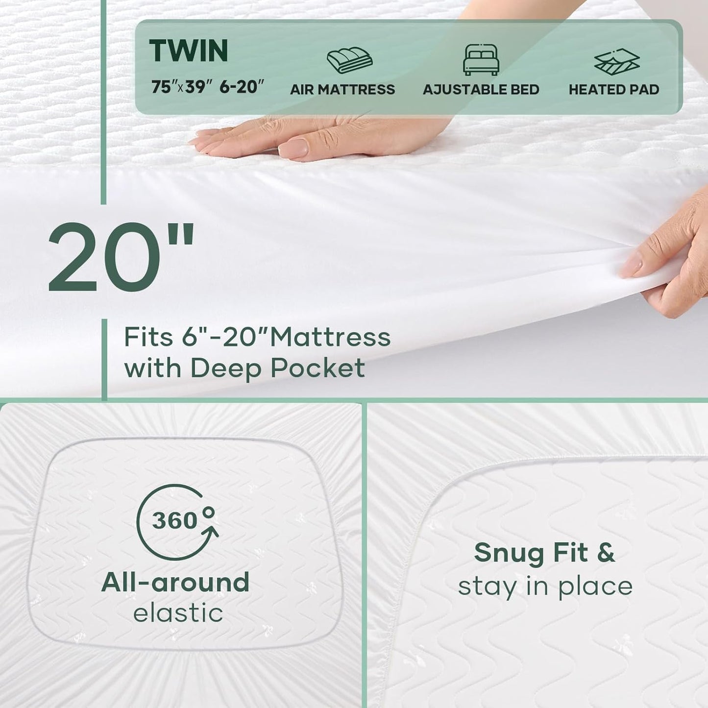 OhGeni Twin Size Mattress Protector - 100% Waterproof, Cooling & Breathable, Pet Hair Resistant, Washable