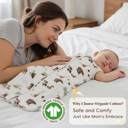 david's kids 100% Organic Cotton Baby Sleep Sack 6-12 Months, Soft Baby Wearable Blankets with 2-Way Zipper, 2 Pack Comfy Sleeping Bags for Infant Newborn Boys Girls, Medium Size, Woodland