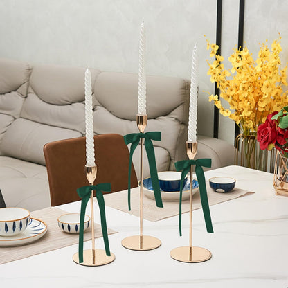 Skiennix 12 Pcs Hunter Green Satin Ribbon Bows - 10 Inch Decorative Gift Wrap & Candle Holder Accents
