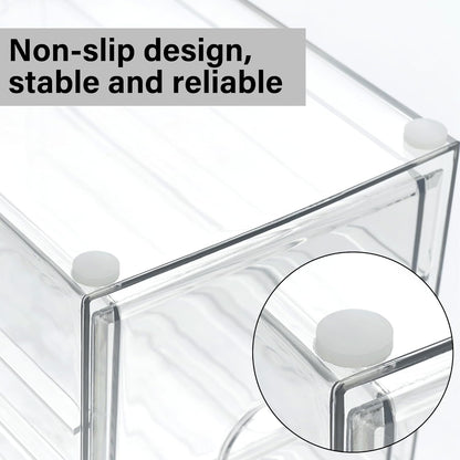 Prsildan Acrylic Drawer Organizer - 17 Drawer Clear Storage Solution for Makeup & Craft Supplies | Set of 4