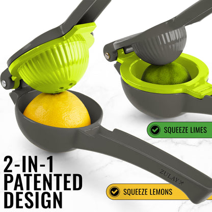 Zulay Metal 2-In-1 Lemon Squeezer Manual - Sturdy, Max Extraction Hand Juicer Lemon Squeezer Gets Every Last Drop - Easy to Clean Manual Citrus Juicer - Easy-to-Use Lemon Juicer Squeezer - Gray/Lime