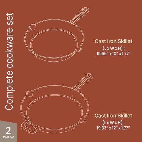 Bakken Cast Iron Skillet Set - 10" & 12" Pre-Seasoned Frying Pans with Easy-Grip Handles | Versatile for Stove, Oven & Grill