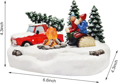 Moments In Time Christmas Village Scene - LED Campfire Display | Battery Operated (4.3" H x 6.6" W x 4.3" D)