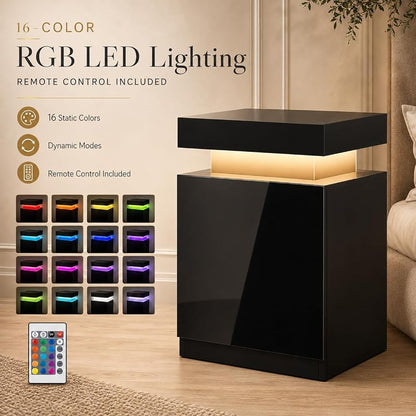 Nightstand Set of 2 with RGB LED Lights, Black – 17.7 inch Variation