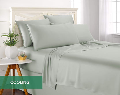 Pure Bamboo Queen Pillowcases - Luxuriously Soft & Cooling 100% Organic Viscose | Double Stitching, Sea Glass (2 Pack)