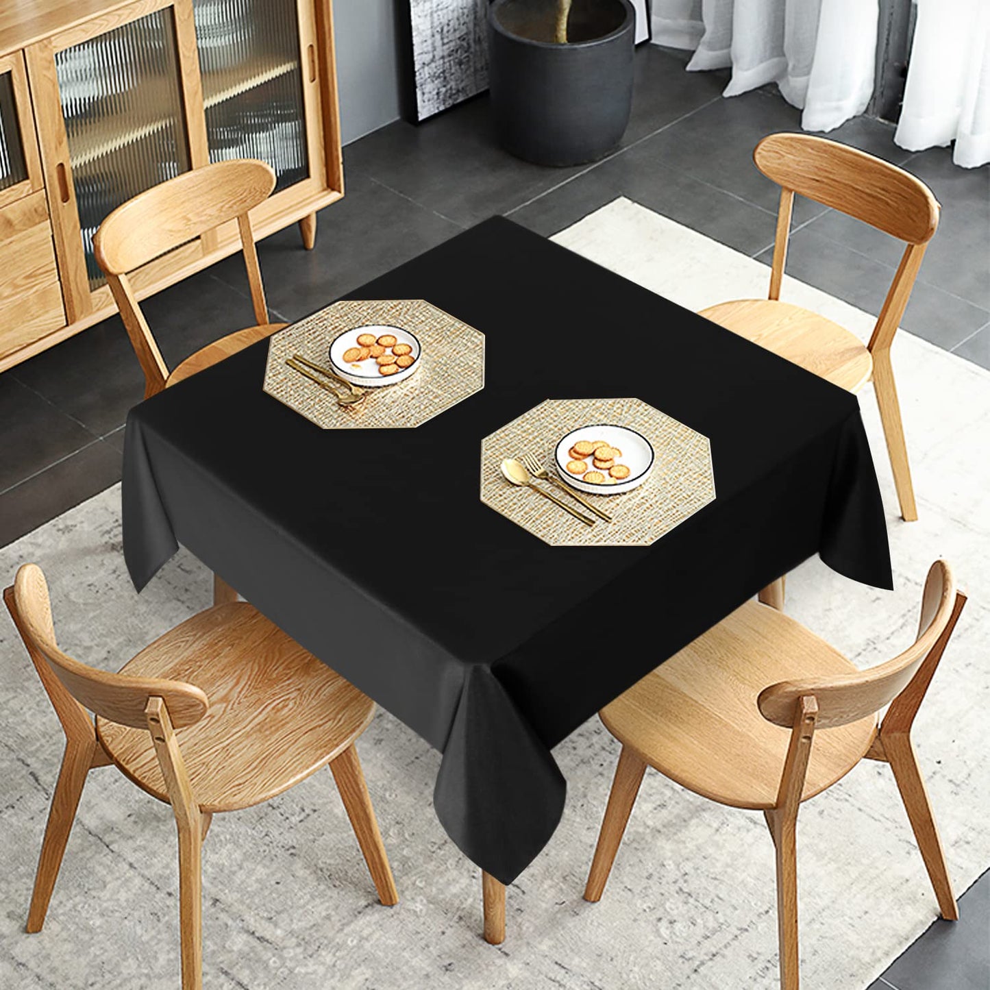 sancua 2 Pack Black Tablecloth 54 x 54 Inch, Stain and Wrinkle Resistant Square Table Cloth - Washable Polyester Table Cover for Dining Table, Buffet Parties and Camping