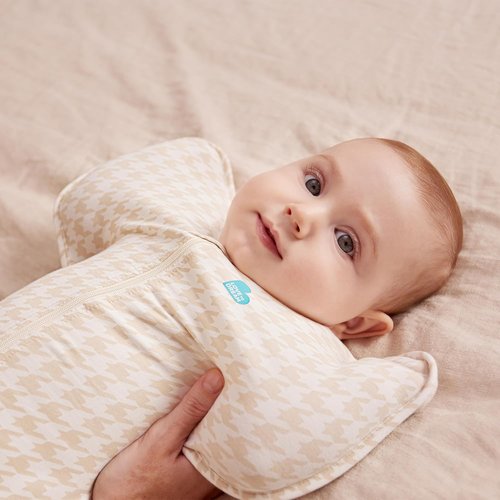 Love To Dream Swaddle UP Sleep Sack - Self-Soothing Design for Improved Sleep | 0-3 Months, 1.0 TOG, Tan Houndstooth