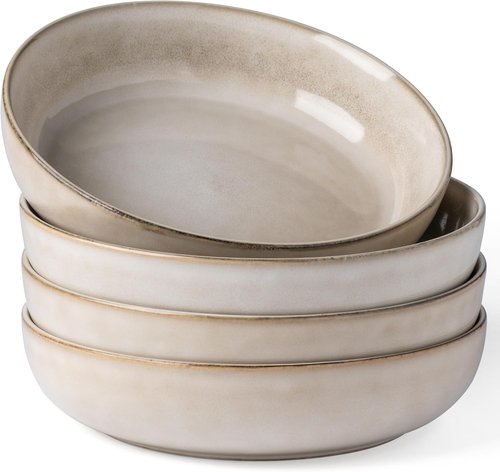 GBHOME Large Ceramic Pasta Bowls Set of 4 - 38oz Stoneware, Microwave Safe, Reactive Glaze - Cappuccino