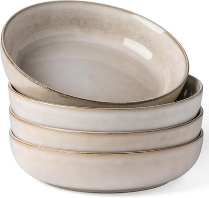 GBHOME Large Ceramic Pasta Bowls Set of 4 - 38oz Stoneware, Microwave Safe, Reactive Glaze - Cappuccino