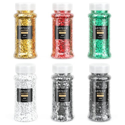 Arteza Chunky Glitter Set, 6 x 2-oz Bottles, Jewel-Toned Glitter for Resin, Glue, Acrylic Paint, Arts and Crafts Supplies for Creating DIY Projects and Holiday Art