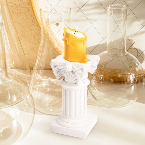 HOMSFOU Greek Columns Candle Holders - 10Pcs Rustic Resin Pillar Statues for Farmhouse Decor | White