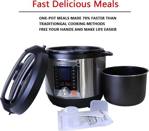 KINGBULL 12-in-1 Electric Pressure Cooker - Versatile Slow Cooker & Rice Steamer | 8 Quart Stainless Steel/Black