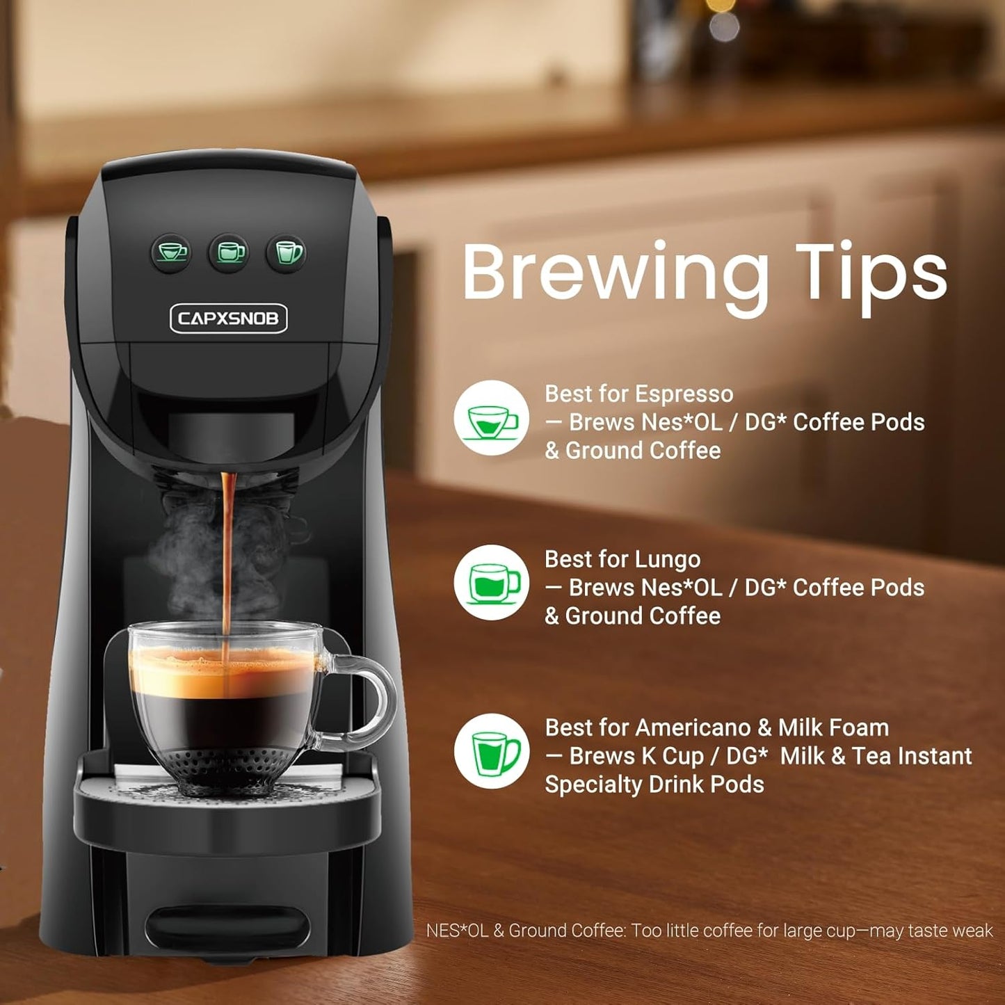 Warriors1 Mini Coffee Maker - Versatile Espresso Machine for K-Cup, Nespresso, & Ground Coffee | 28 oz Reservoir