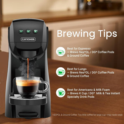 Warriors1 Mini Coffee Maker - Versatile Espresso Machine for K-Cup, Nespresso, & Ground Coffee | 28 oz Reservoir