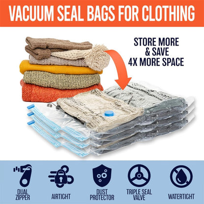 Skiennix Vacuum Seal Bags - Space Saver Storage for Clothes & Blankets | 10 Small Bags with Hand Pump