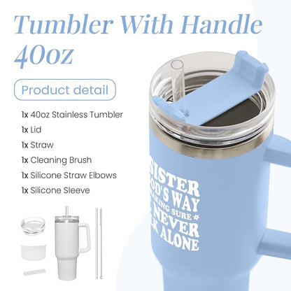 40oz Stainless Steel Tumbler with Handle & Straw — Sister Edition Gift