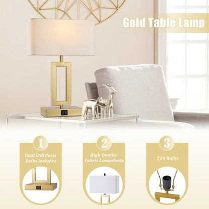 gernehop Gold Table Lamps Set of 2 with Dual USB Ports,3-Way Dimmable Touch Control Bedside Lamps,Modern Bedroom Table Lamp for Living Room,Nightstand LED Bulbs Included