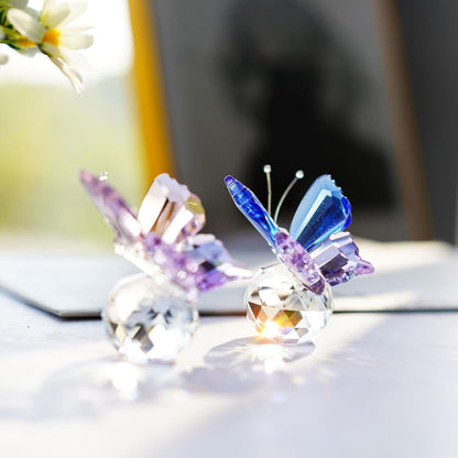 Skiennix Crystal Butterfly Figurines - Elegant Clear Ball Base | 2-Piece Collectible Set for Weddings & Gifts