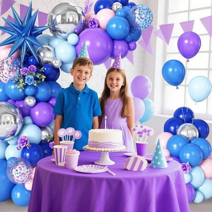 Blue Purple Silver Balloon Arch Garland Kit - Star Foil & 4D Round Balloons for Hawaii Theme Baby Shower