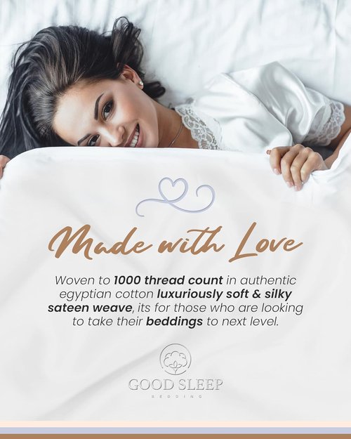 Good Sleep Bedding 100% Egyptian Cotton Queen Sheets - 4 Pc Sateen Weave Set, 16" Deep Pocket - White