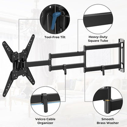 BONTEC TV Wall Mount - Full Motion Swivel Design for 26–65 Inch Screens | Heavy Duty Bracket, Max VESA 400x400, Holds 77 lbs