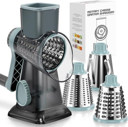 KEOUKE Rotary Cheese Grater - Hand Crank Shredder with 3 Stainless Steel Blades | Safe Kitchen Tool for Cheese, Veggies, Nuts, Chocolate