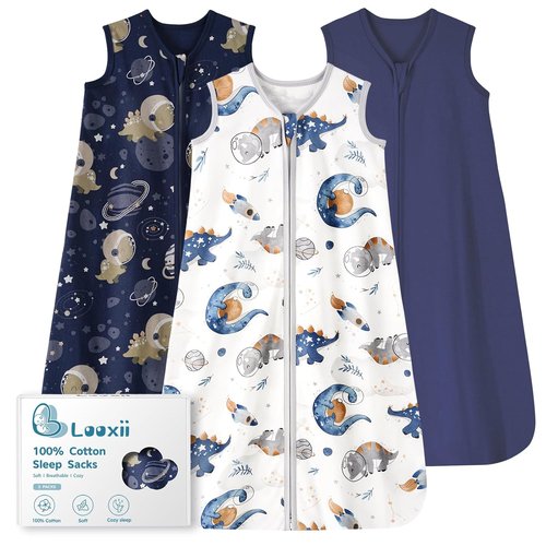 Looxii Baby Sleep Sack - 0.5 TOG 100% Cotton Wearable Blanket | 3-Pack for Newborns & Toddlers (18-24 Months)