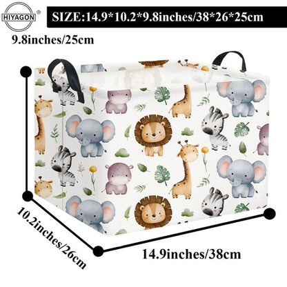 HIYAGON Rectangular Woodland Animal Basket Baby Storage Basket Storage Bin Organizer Box Animal Room Decor(Animal Basket)