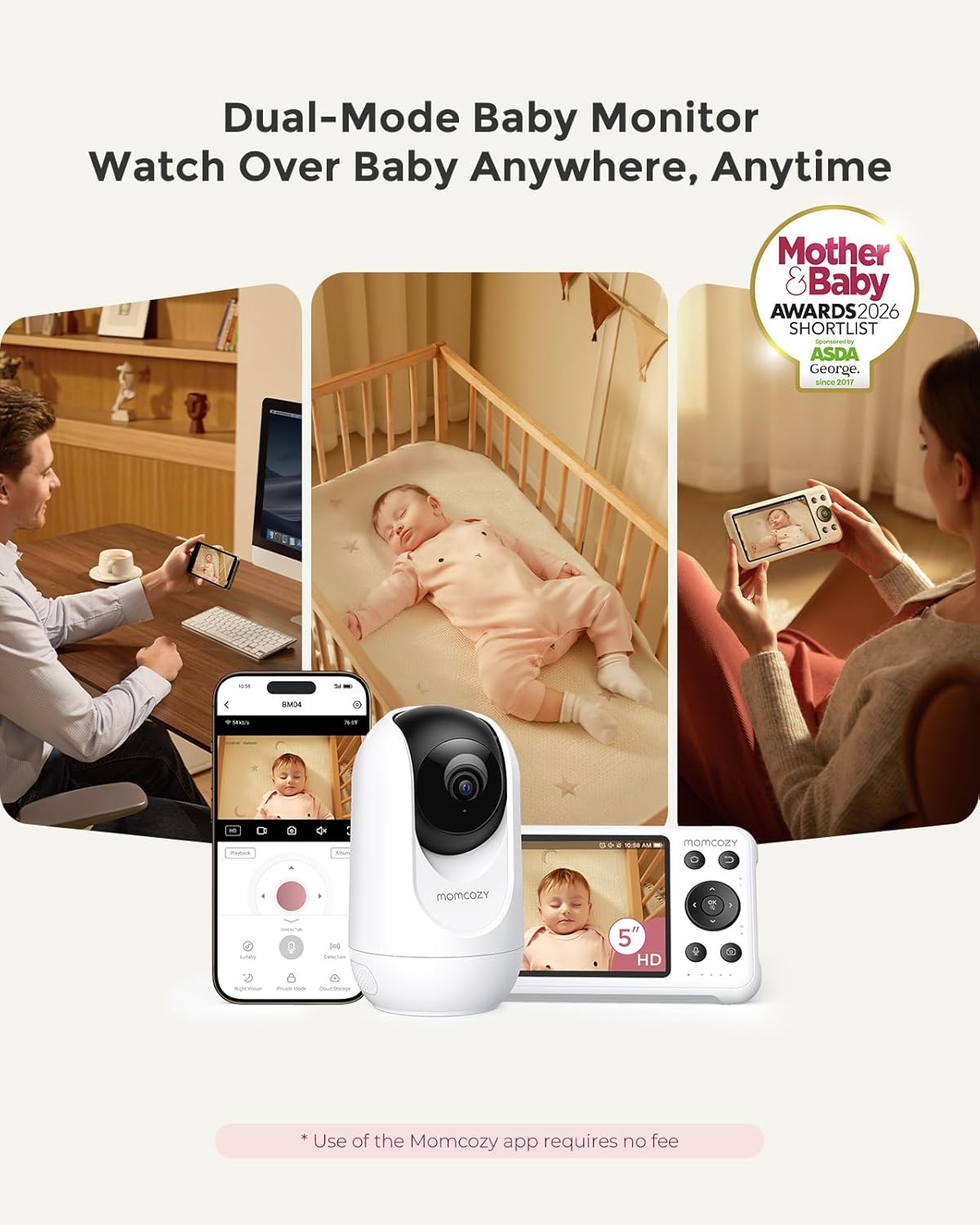 Momcozy Smart WiFi Baby Monitor - 1080P Camera with 5" Screen, Night Vision & 2-Way Talk | BM04