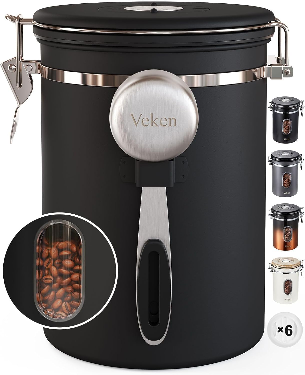 Veken 34oz Dark Pewter French Press | 22oz Black Coffee Canister Set for Perfect Brews