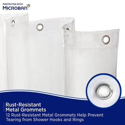 Kenney – Microban PEVA Shower Curtain Liner, Waterproof Medium-Weight Design with Rust-Resistant Metal Grommets & Weighted Magnetic Hem, 70" x 72", Clear