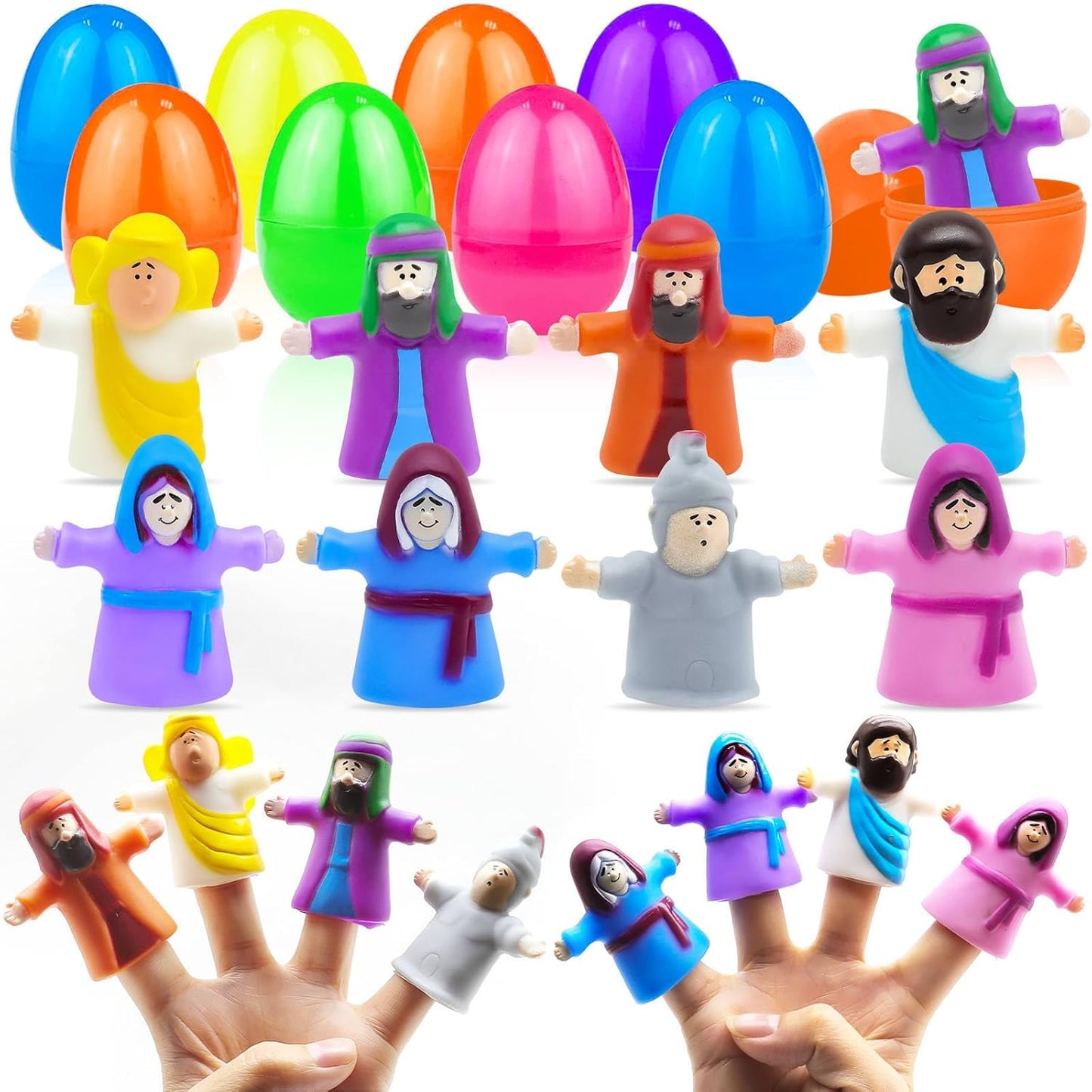 Regine Switzerland Easter Eggs - 8 Pack Religious Finger Puppets for Kids | Nativity Bible Toys