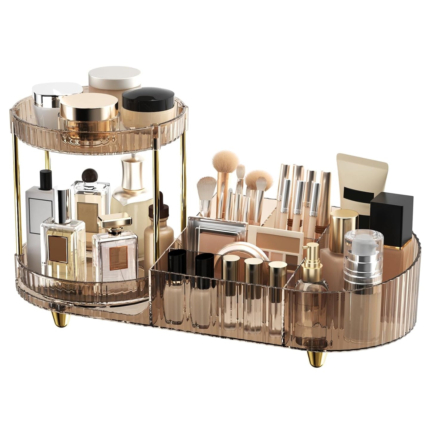 Skiennix Makeup Organizer - 360° Rotating Perfume Trays & 7-Divider Vanity Storage | Ideal for Bedroom & Bathroom