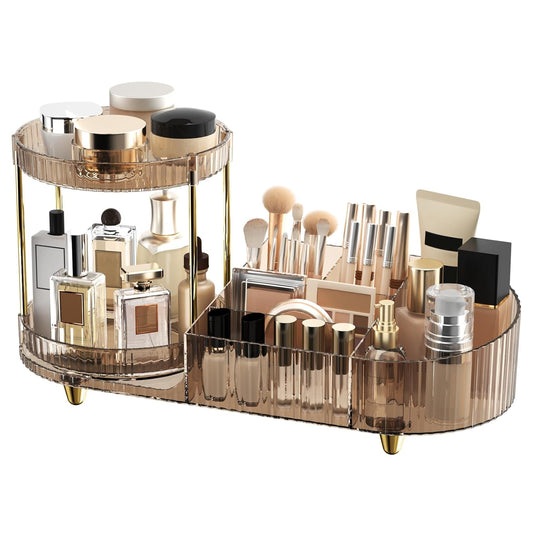 Skiennix Makeup Organizer - 360° Rotating Perfume Trays & 7-Divider Vanity Storage | Ideal for Bedroom & Bathroom