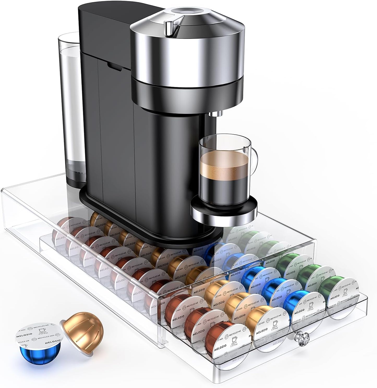 Skiennix Coffee Pods Holder - Acrylic Drawer for Nespresso & Dolce Gusto | 40 Pods Storage Solution