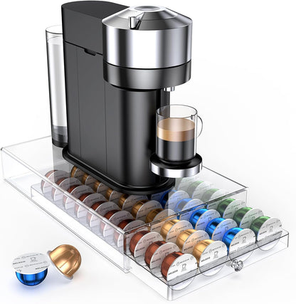 Skiennix Coffee Pods Holder - Acrylic Drawer for Nespresso & Dolce Gusto | 40 Pods Storage Solution
