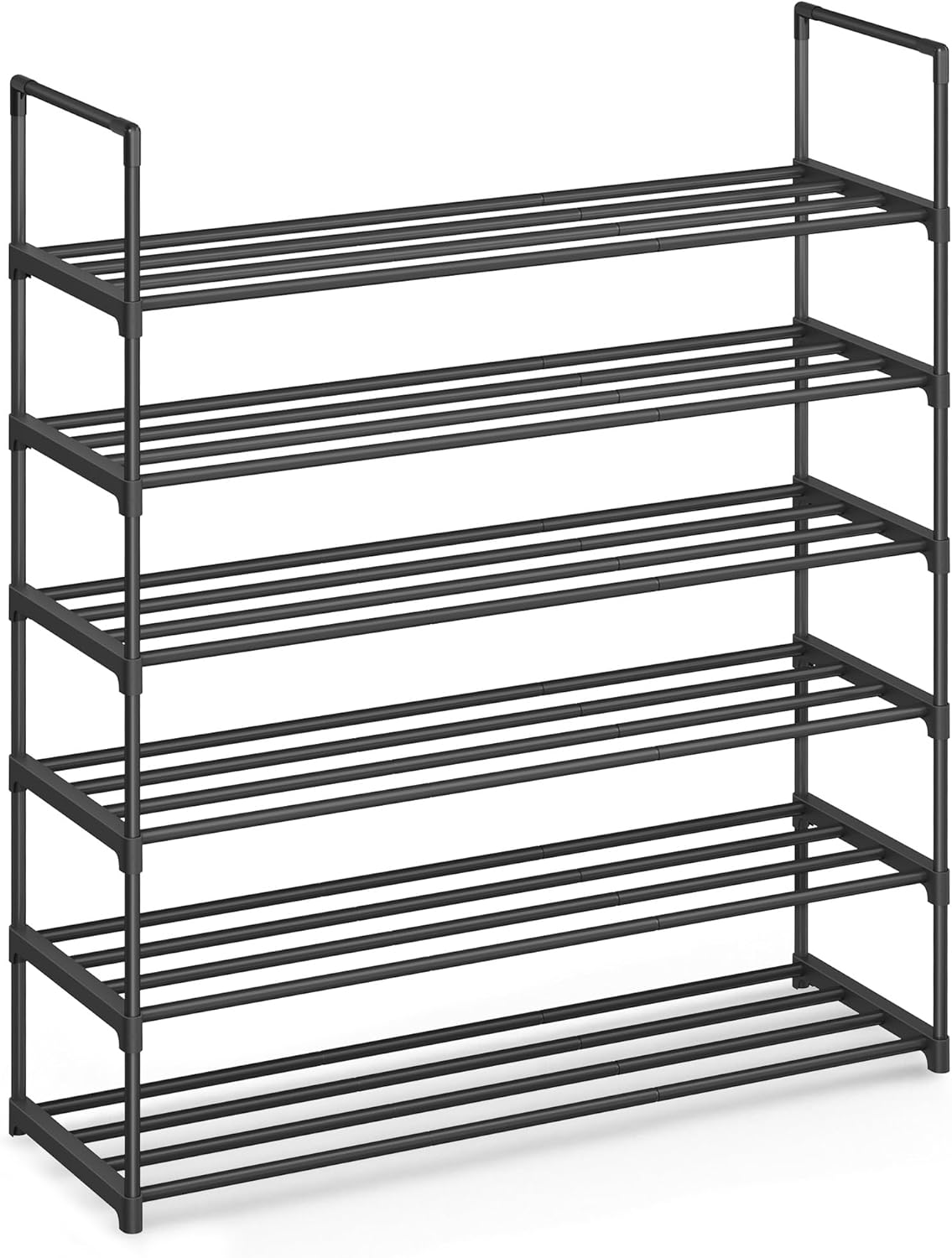 SONGMICS 6-Tier Shoe Rack - Stackable Metal Organizer for 24-30 Pairs | Black, 11.8 x 36.2 x 42.7 Inches