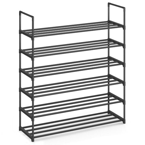 SONGMICS Shoe Rack, 6-Tier Shoe Organizer, Metal Storage Shelf, Upright or Upside Down, for 24-30 Pairs, Stackable, for Entryway, 11.8 x 36.2 x 42.7 Inches, Black ULSA306BH01